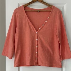 J Jill Button-Front V-Neck Blouse Sz XL w MEASUREMENTS Peach Orange Slub Cotton
